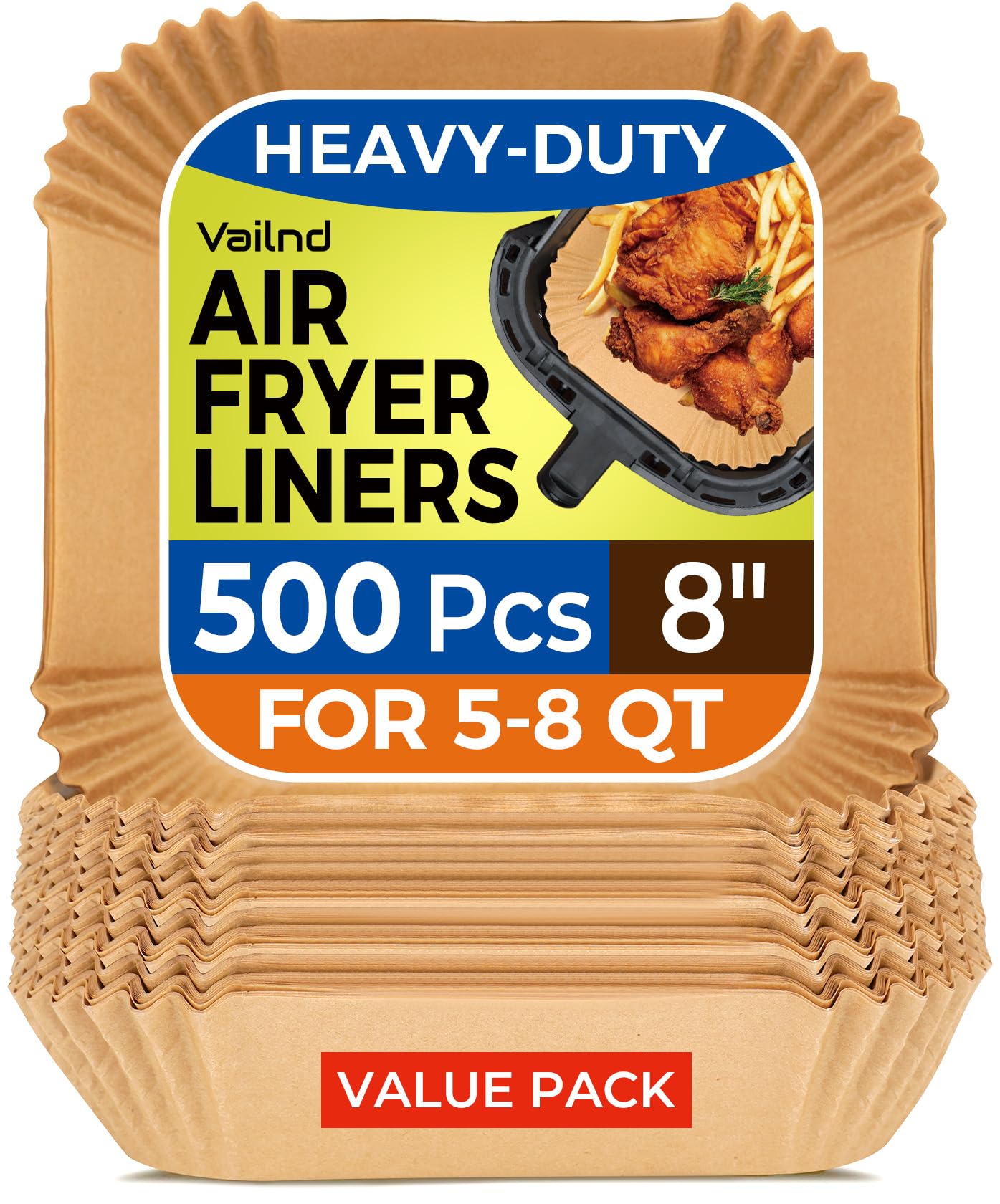 Air Fryer Paper Liners, 125Pcs Parchment Paper, Air Fryer Liners Disposable for Microwave, Non-Stick Air Fryer Liner Square Free of Bleach (8IN)